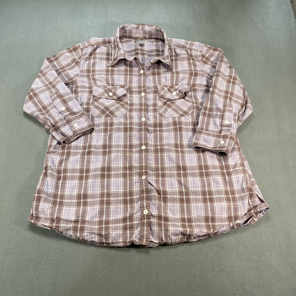 Carhartt Women's XL Button Down Purple Plaid 3/4 Roll Tab Sleeve Country Western